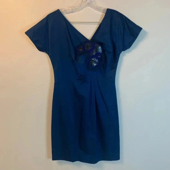 Vera Wang Lavender Label Royal Blue V-Neck Short Sleeve Dress 4 - Picture 13 of 13